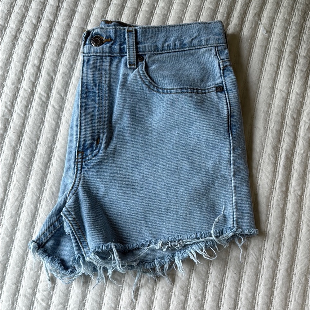 George Blue Jean Shorts with Distressed Hem